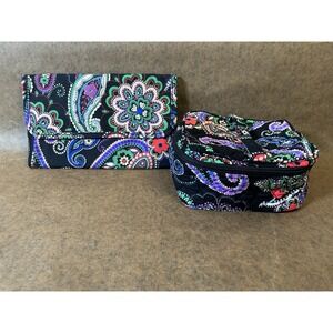 Vera Bradley Kiev Paisley Black Floral Cosmetic Makeup Bag Set (2 bags)